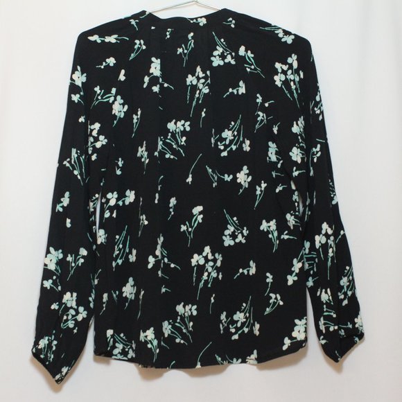 J. Crew Tops - J Crew Long Sleeve Popover Shirt Black Floral